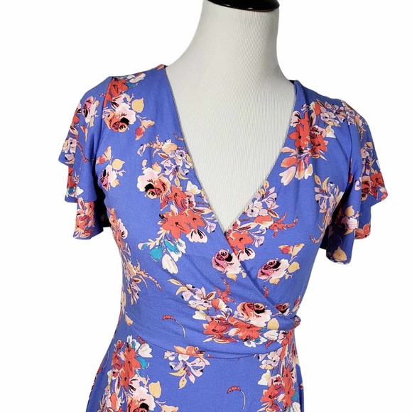 Tabitha Webb size Small Blue Floral Rayon Spandex Stretchy Dress - Picture 2 of 8